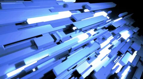 3d render. Abstract background with blue cubes or blocks grid in air and neon イラスト素材