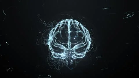 3d render abstract background with brain that surrounded with particles with  Stock Illustration