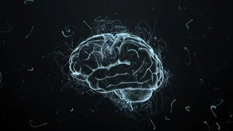 3d render abstract background with brain that surrounded with particles with  Illustrazione stock