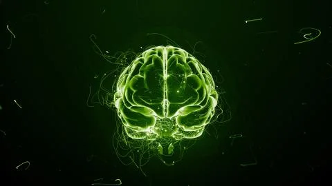 3d render abstract background with brain that surrounded with particles with  Stock Illustration
