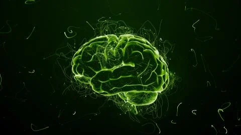 3d render abstract background with brain that surrounded with particles with  Stock Illustration
