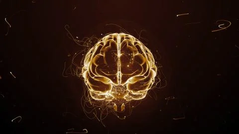 3d render abstract background with brain that surrounded with particles with  Stock Illustration