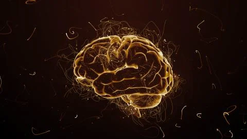 3d render abstract background with brain that surrounded with particles with  Stock Illustration