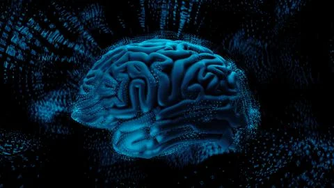 3d render abstract background with brain surrounded with polygonal structures 스톡 일러스트