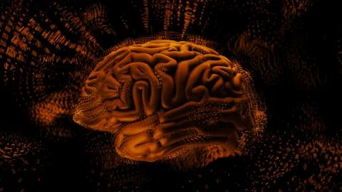 3d render abstract background with brain surrounded with polygonal structures Stock Illustration