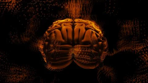 3d render abstract background with brain surrounded with polygonal structures Stock Illustration