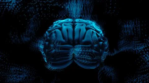 3d render abstract background with brain surrounded with polygonal structures Stock Illustration