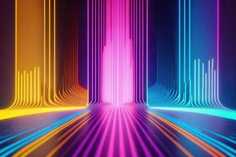 3d render, abstract background with colorful spectrum. Bright neon rays and.. Stock Illustration