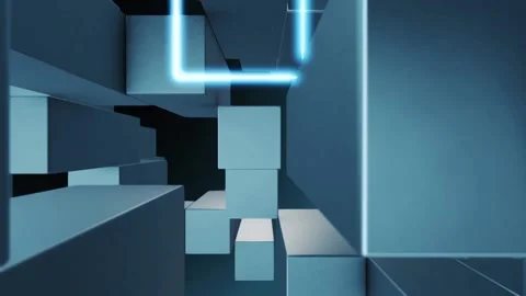 3d render abstract background. Complex digital wall with random elements. Square Video stock 120075385