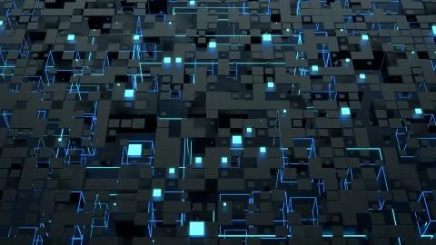 3d render abstract background. Complex digital wall with random elements. Squ Stock Illustration