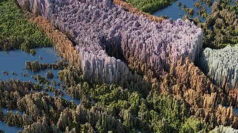 3d render abstract background with complex structure made of array of vertica 스톡 일러스트