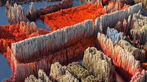 3d render abstract background with complex structure made of array of vertica Stock Illustration