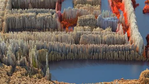 3d render abstract background with complex structure made of array of vertica Illustrazione stock