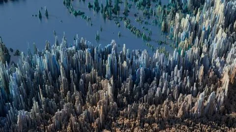 3d render abstract background with complex structure made of array of vertica Illustrazione stock