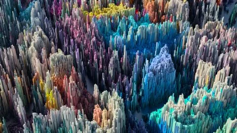 3d render abstract background with complex structure made of array of vertica Stock Illustration