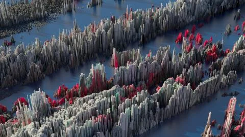 3d render abstract background with complex structure made of array of vertica Illustrazione stock