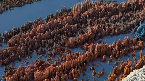 3d render abstract background with complex structure made of array of vertica Stock-Illustration