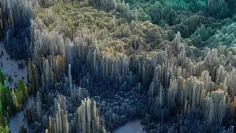 3d render abstract background with complex structure made of array of vertica Illustrazione stock