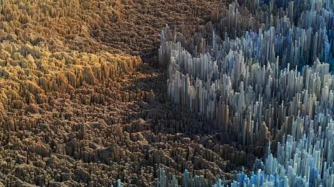 3d render abstract background with complex structure made of array of vertica Stock Illustration