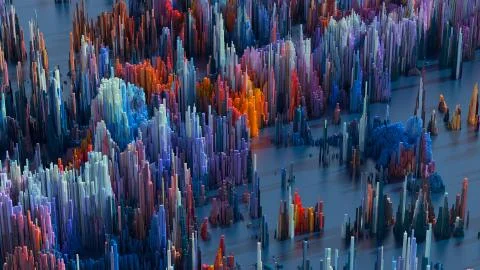 3d render abstract background with complex structure made of array of vertica 스톡 일러스트