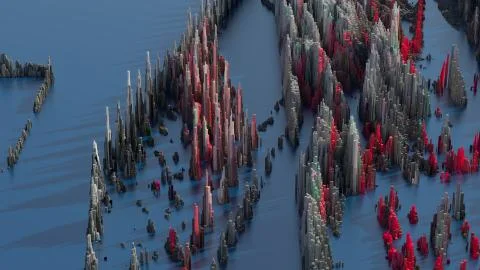 3d render abstract background with complex structure made of array of vertica Stock Illustration