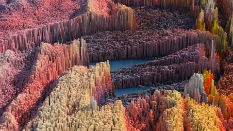 3d render abstract background with complex structure made of array of vertica Stock Illustration