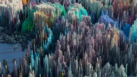 3d render abstract background with complex structure made of array of vertica 스톡 일러스트