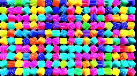 3d render. Abstract background with cubes lined up in rows on a plane, neon Stock Illustration
