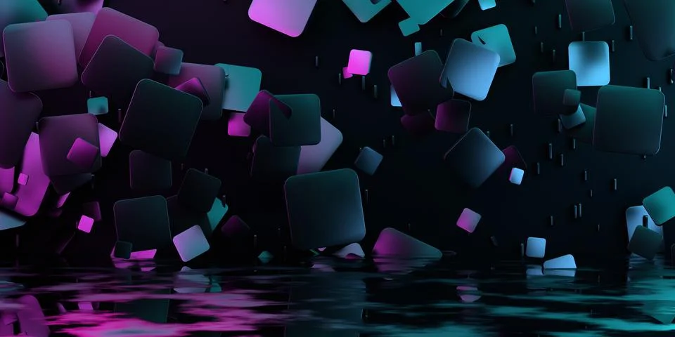 3d render, abstract background with cubes in blue and pink colors. Stock Illustration