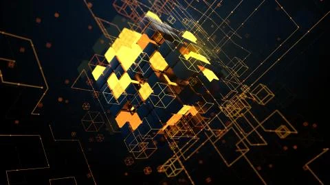 3d render abstract background. Digital technology concept. Random cubes with  Stock Illustration