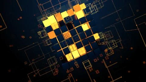 3d render abstract background. Digital technology concept. Random cubes with  Stock Illustration