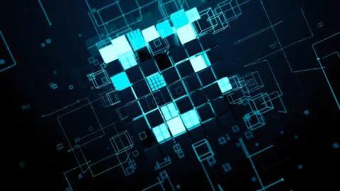 3d render abstract background. Digital technology concept. Random cubes with  Stock Illustration