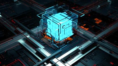 3d render abstract background. Digital computation processor concept. Artific Stock Illustration