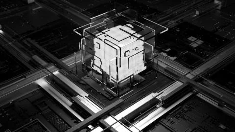 3d render abstract background. Digital computation processor concept. Artific Stock Illustration