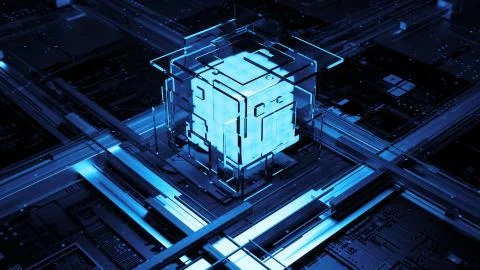 3d render abstract background. Digital computation processor concept. Artific Stock Illustration