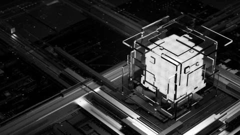 3d render abstract background. Digital computation processor concept. Artific Stock Illustration