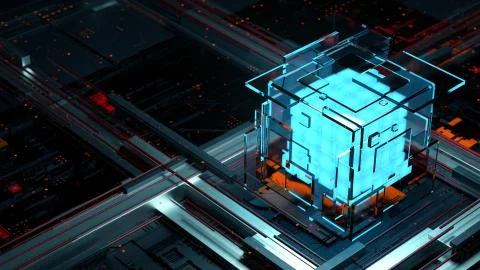 3d render abstract background. Digital computation processor concept. Artific Stock Illustration