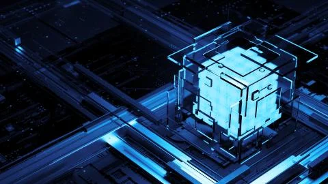 3d render abstract background. Digital computation processor concept. Artific Stock Illustration