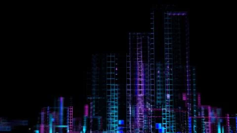 3d render abstract background. Digital city concept. Abstract complex structu Stock Illustration