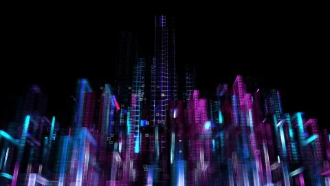 3d render abstract background. Digital city concept. Abstract complex structu Stock Illustration