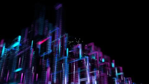 3d render abstract background. Digital city concept. Abstract complex structu Stock Illustration