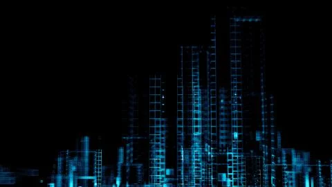 3d render abstract background. Digital city concept. Abstract complex structu Stock Illustration