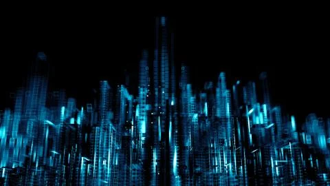 3d render abstract background. Digital city concept. Abstract complex structu Stock Illustration