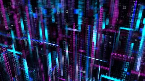 3d render abstract background. Digital city concept. Abstract complex structu Stockillustratie