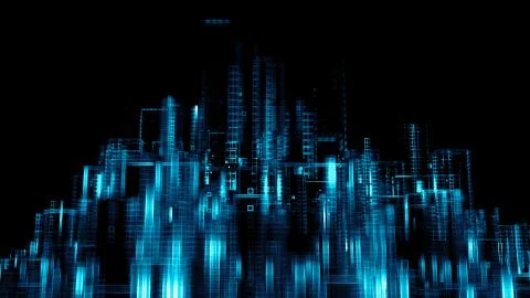 3d render abstract background. Digital city concept. Abstract complex structu Stockillustratie