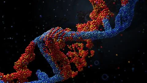 3d render abstract background with dna shape made of a lot of small particles Stock Illustration