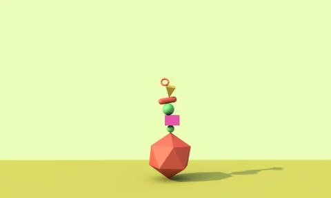 3d render, abstract background, falling geometric primitive shapes, colorful  Stock Illustration