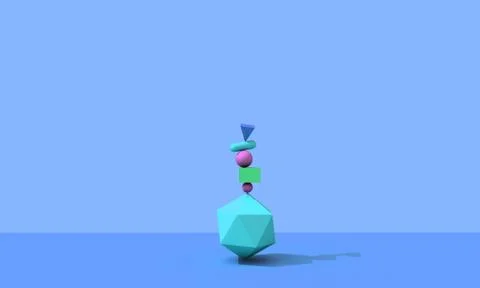 3d render, abstract background, falling geometric primitive shapes, colorful  Stock Illustration