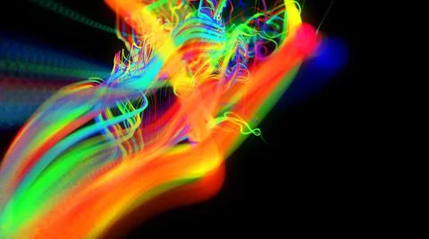 3d render. Abstract background flow of glow lines. Llights particles form in 3d Stock Illustration