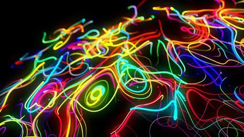 3d render. Abstract background flow of glow lines. Llights particles form in 3d Stock Illustration